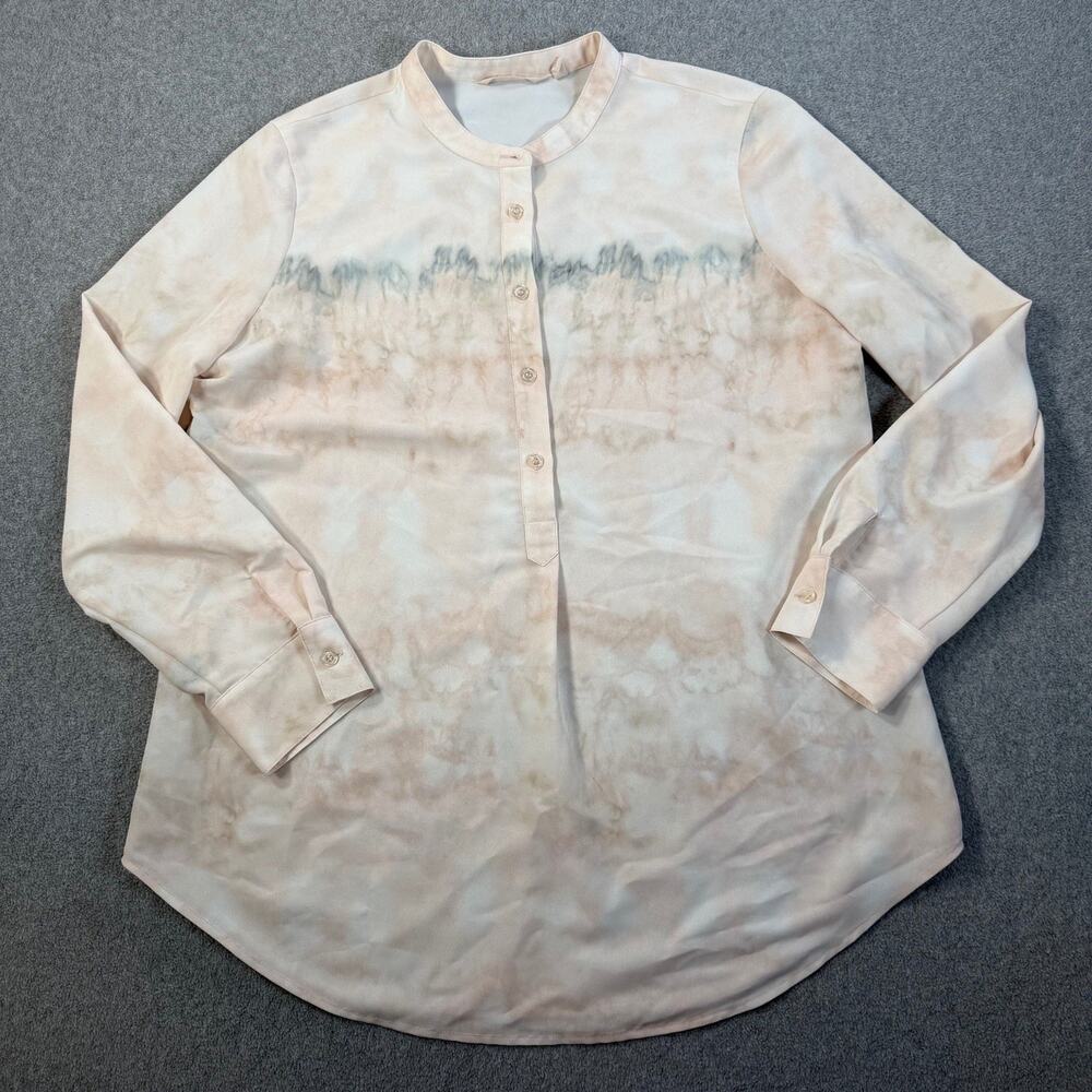 Soft Surroundings Women's LG Blouse Tunic Top Long Sleeve Band Collar Dye Wash